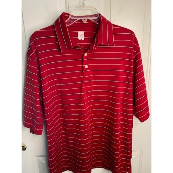 Slazenger Men's Polo Print Striped Shirt Size Large Dark Red - Picture 1 of 5